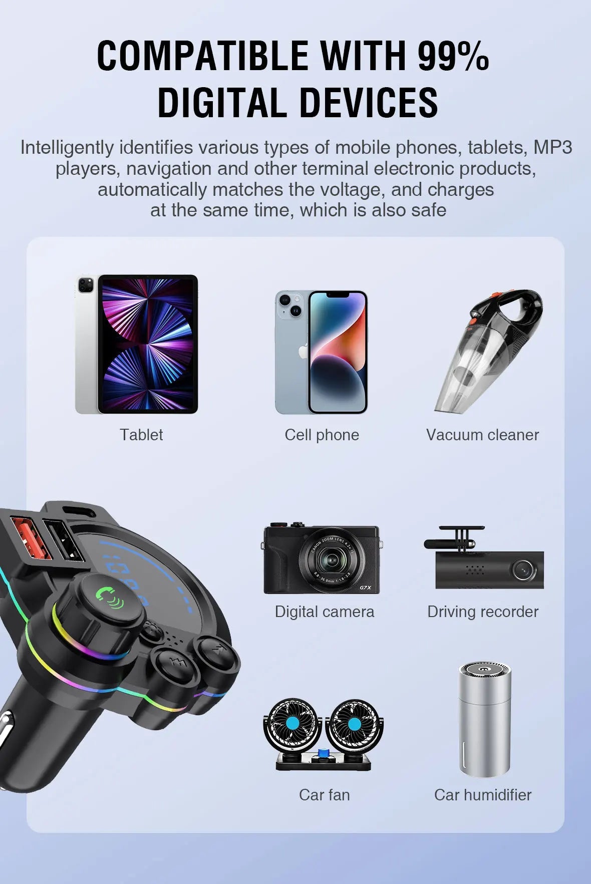 Bluetooth 5.3 FM Transmitter Handsfree Car AUX Radio Modulator MP3 Player with QC3.0 & PD20W Fast Charge Adapter Car Accessories