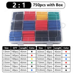 102-750pcs 2:1 Thermoresistant Tube Heat Shrink Wrapping Kit Assorted Wire Cable Insulation Sleeving 3:1 Heat Shrink Tube Set