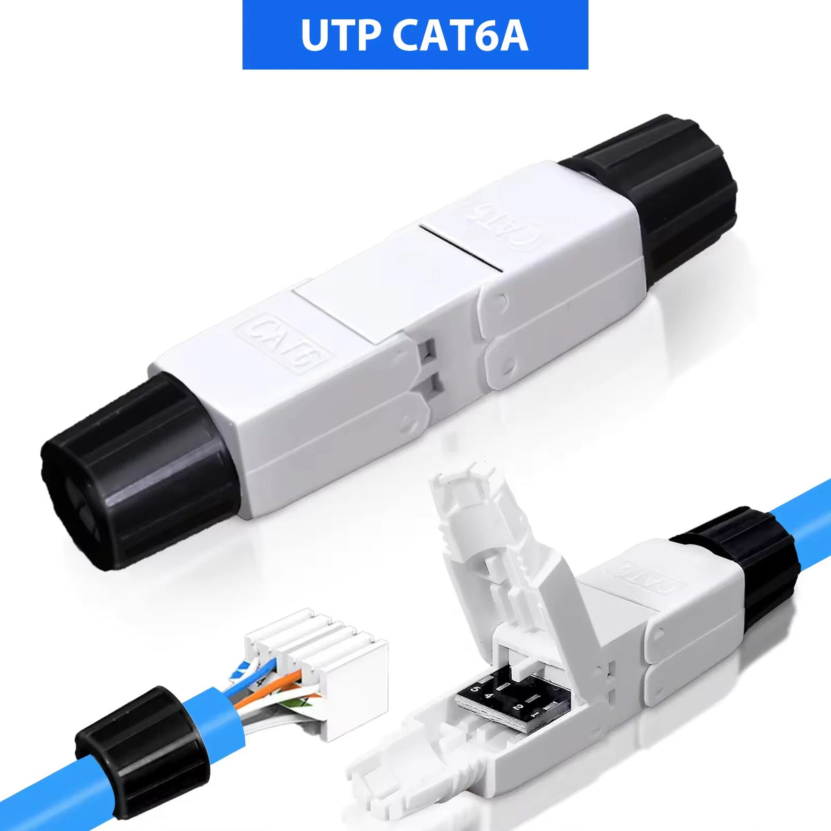 Tool Free RJ45 Cable Extender Junction Adapter, CAT6A CAT7 Ethernet Coupler Network Cable Extension Connector Toolless