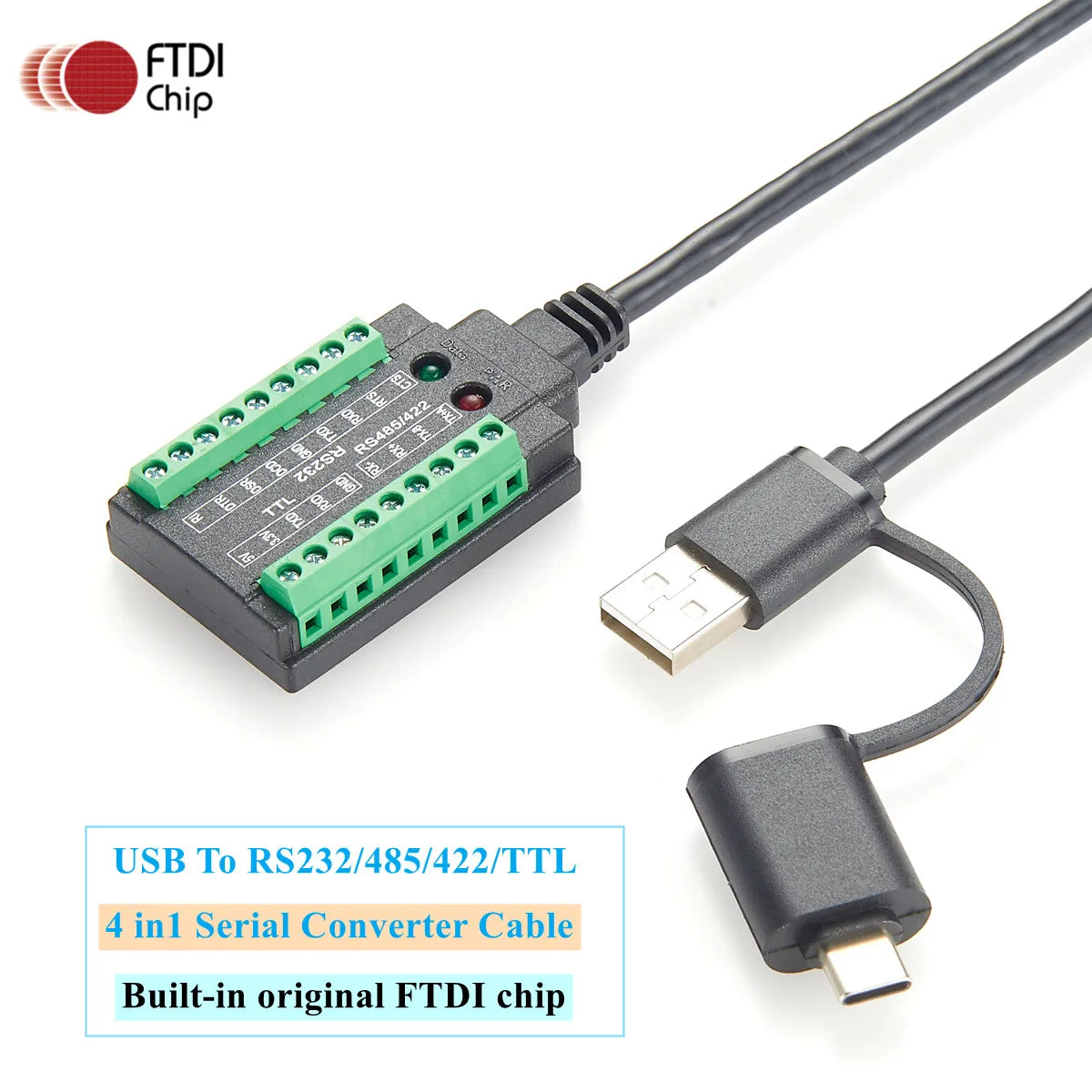 Industrial Grade USB to RS232/485/422/TTL Isolated Converter with FT232RL USB-C to RS232 Serial Cable with FTDI Chip