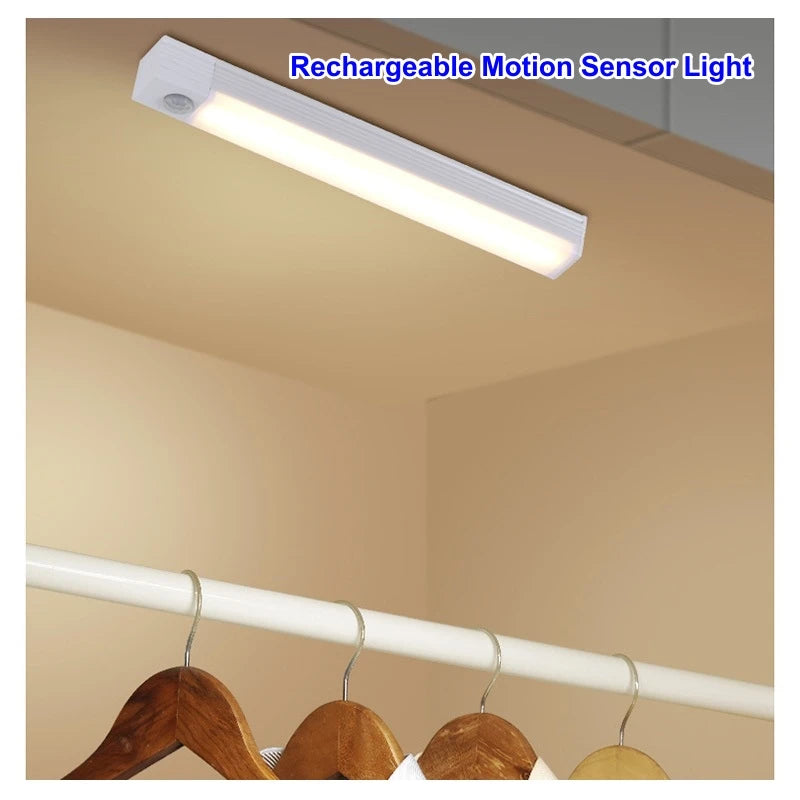 Motion Sensor Wireless LED Night Light USB Rechargeable Long Strip Bar Lamp for Kitchen Cabinet Wardrobe Bedside Staircase Tube