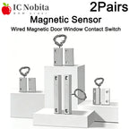 2Pairs MC-52 Wired Magnetic Door Window Contact Switch Heavy Duty Iron Door Sensor Reed Switch for Alarm System Normally Open NC