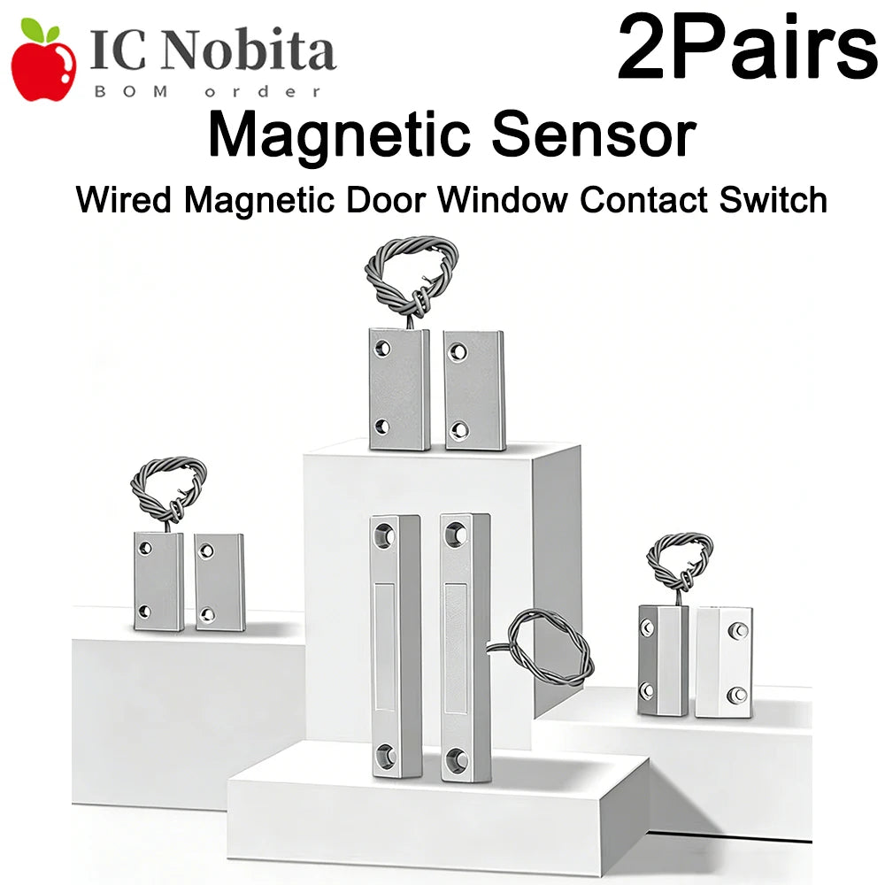 2Pairs MC-52 Wired Magnetic Door Window Contact Switch Heavy Duty Iron Door Sensor Reed Switch for Alarm System Normally Open NC