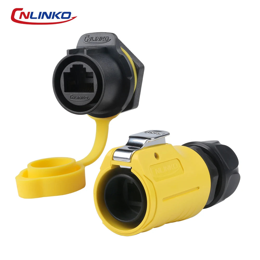 CNLINKO LP20 PBT Plastic IP68 Waterproof RJ45 Cable Signal Connector CAT6 Panel Mount Socket Plug Network Ethernet Interface