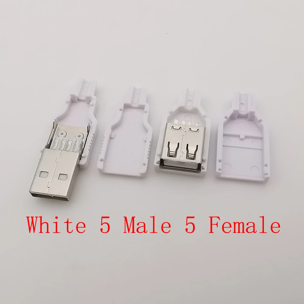 10Pcs USB 2.0 Type A 4 Pin Male Female Assembly Adapter Connector Soldering Type 5V USB-A Plug Socket Charging Data DIY Repair