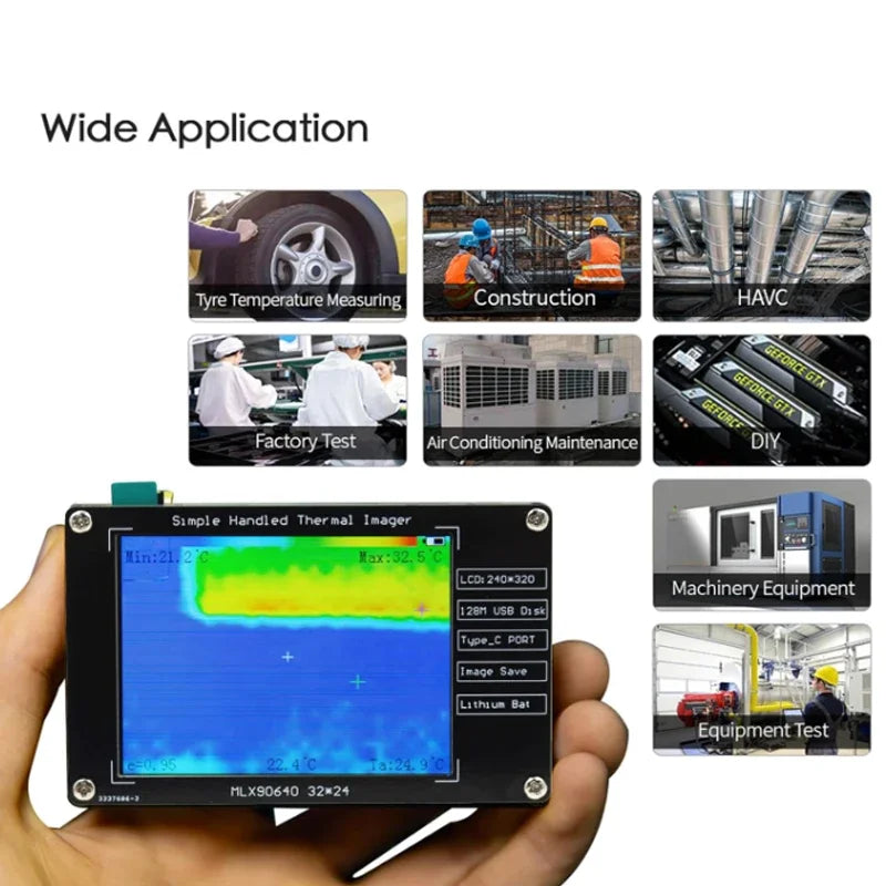 Infrared camera,MLX90640 digital infrared camera, portable thermal camera,2.8 inch LCD display,built-in battery, high precision.