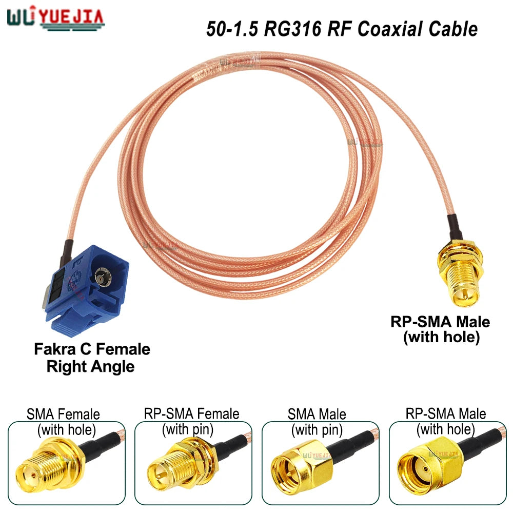SMA to Fakra C RG316 Cable Blue Fakra C Female to SMA RP-SMA Female/Male Connector 50 Ohm RF Coax Cable Extension Jumper Pigtail