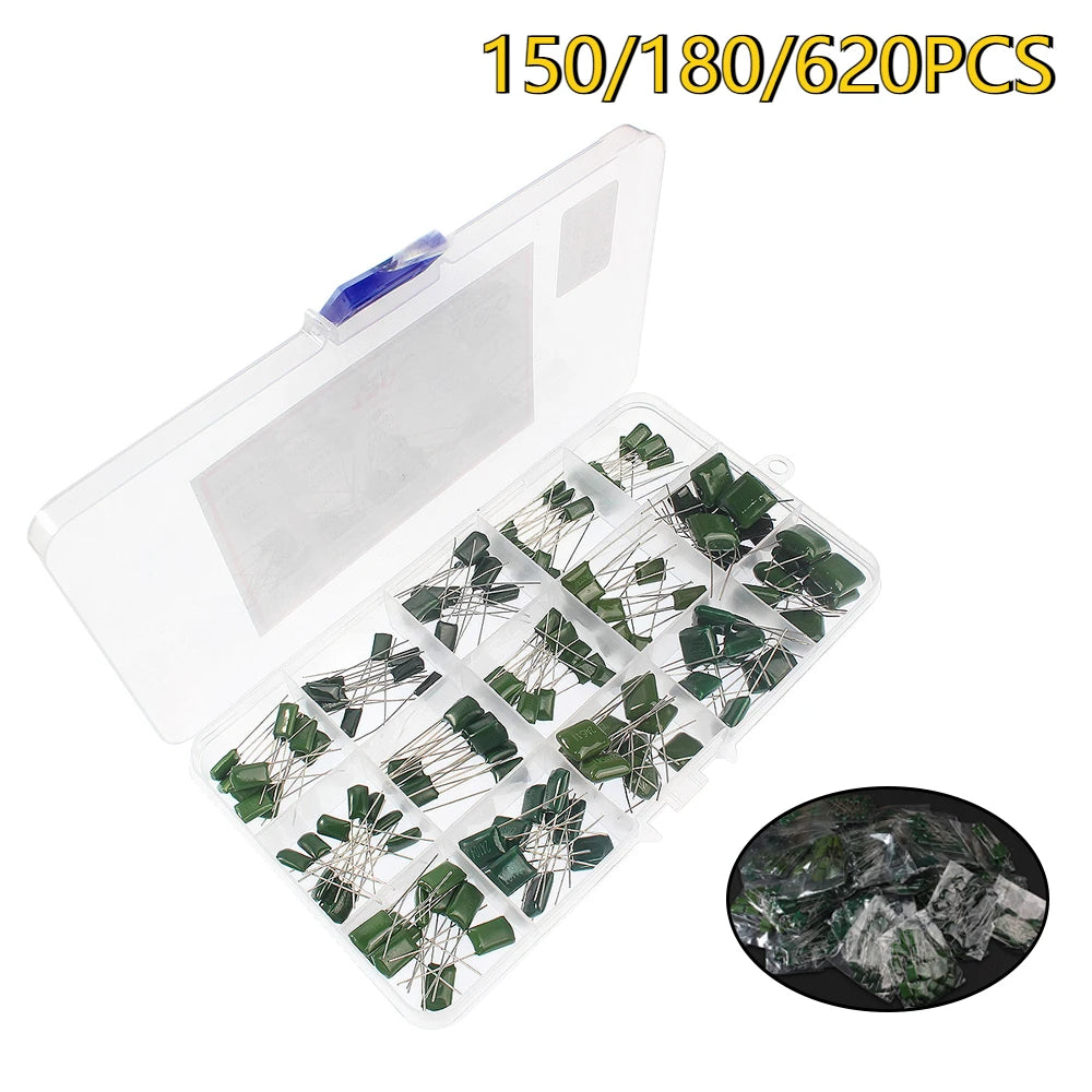 150-620PCS 100V Polyester Film Capacitor Assorted Kit 0.33nf 0.47nf 0.56nf 0.82nf 1nf 2A331J 2A471J 2A561J 2A821J 2A102J