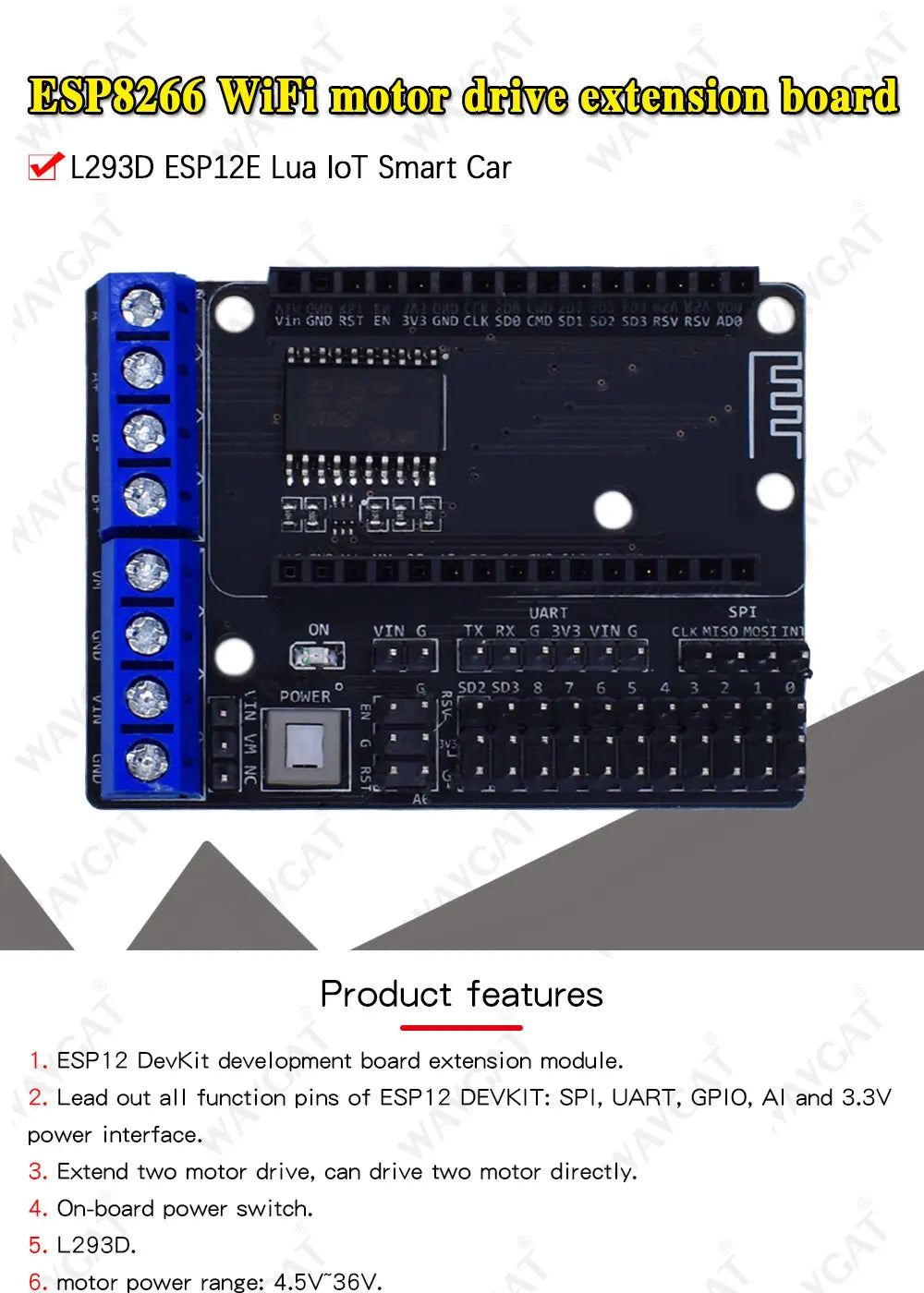 AEAK Node MCU Development Kit NodeMCU + Motor Shield Esp Wifi Esp8266 Esp-12e diy rc toy remote control Lua IoT smart car Esp12e