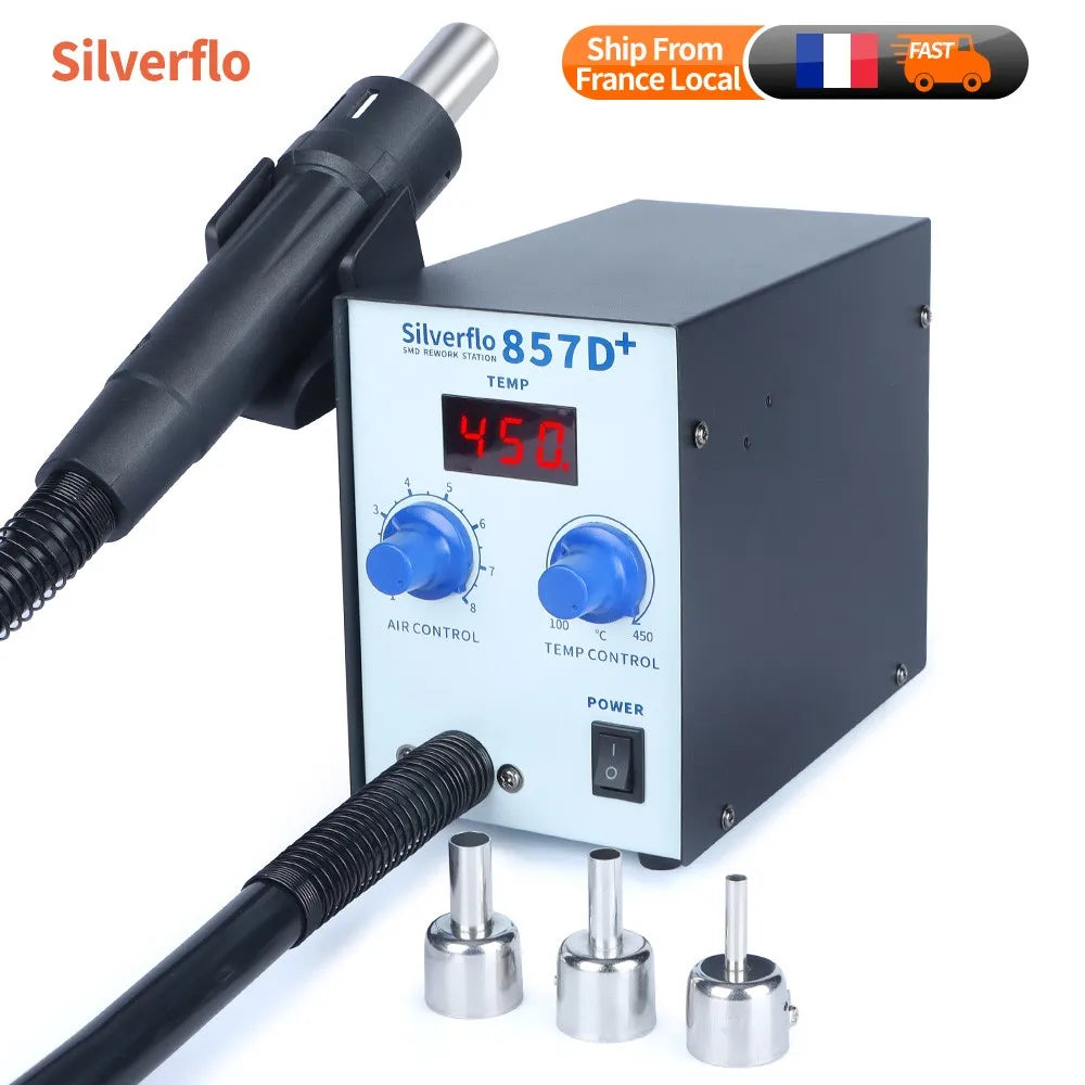 Silverflo Soldering Station 600W 857D+Hot Air Rework Welding Station Heat Gun With Twin-Turbo Blower for BGA SMD SOIC Repair