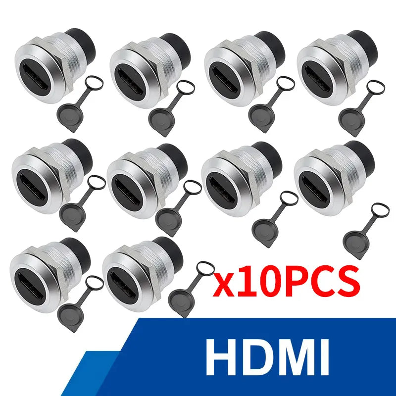 10Pcs Metal D‑Type Panel Mount Socket RJ45 CAT6 HDMI USB3.0 Straight Through Network Connector Module Round Panel Mount Adapter
