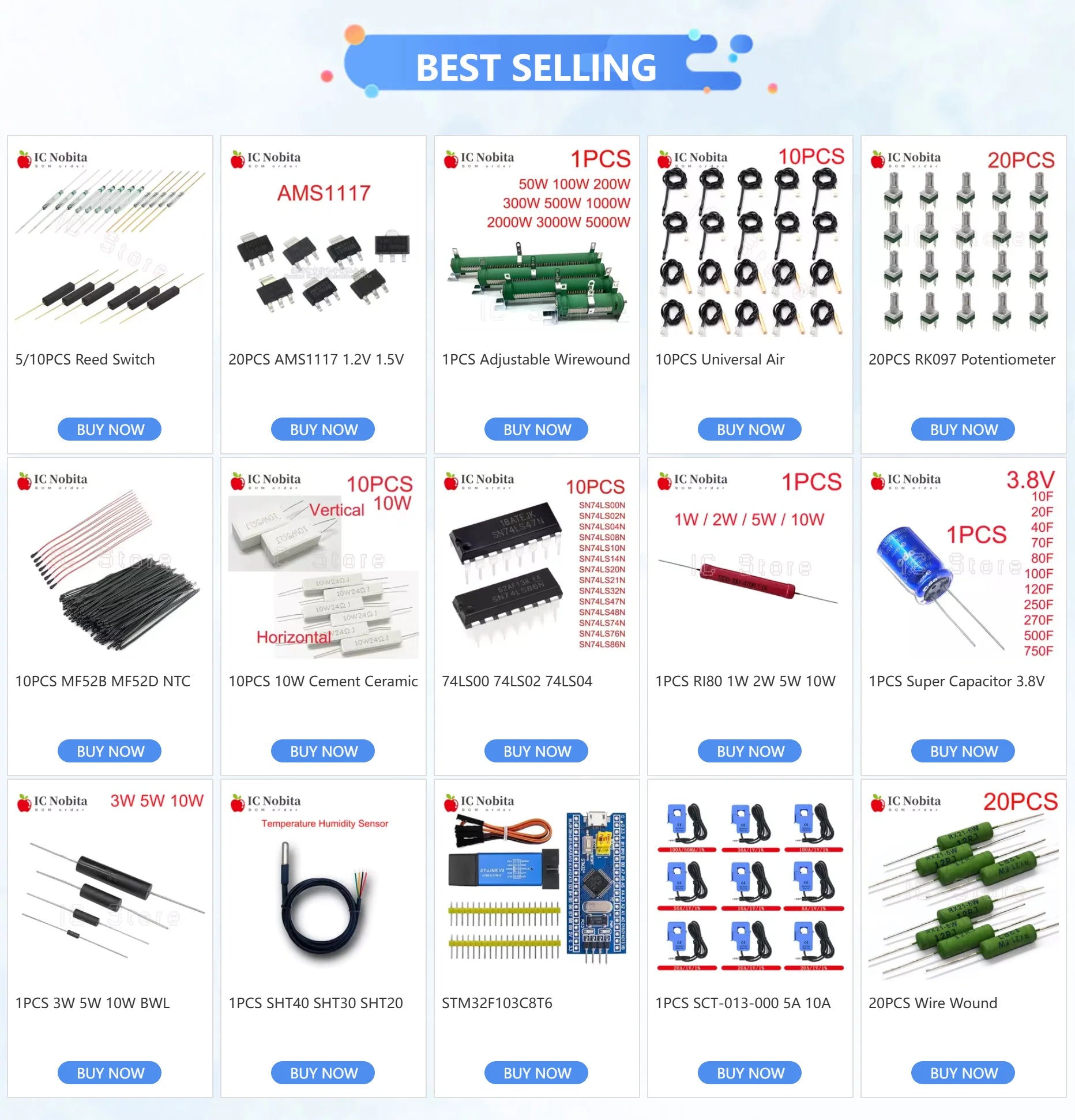 20PCS RK097 Potentiometer Vertical Single Link  B2K 5K 10K 20K 50K 100K 500K 1M Ohm 15mm Gearless 3Pin