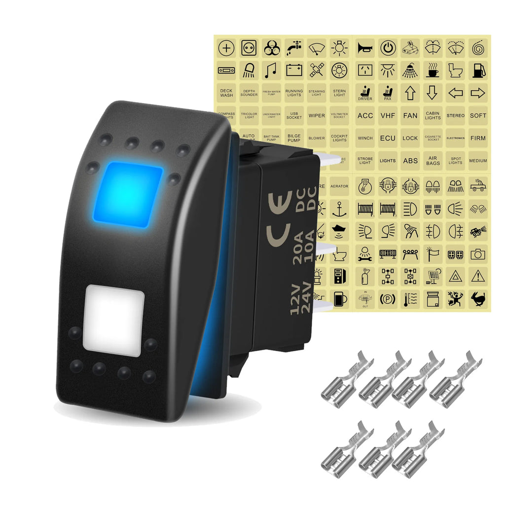 12V 20A White Lens Led Rocker Switch SPST / DPDT / Latching ON-OFF / Momentary (ON)-OFF-(ON) For Carling Switch Replace