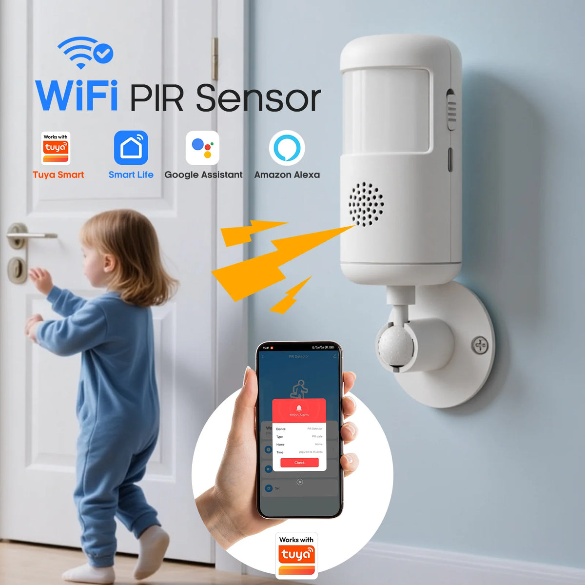 2/4/6/8 PCS Tuya Smart WiFi Infrared Alarm Detector 4 Alarm Modes Infrared Motion Human Body Infrared Detector Work With Alexa Google Home Security