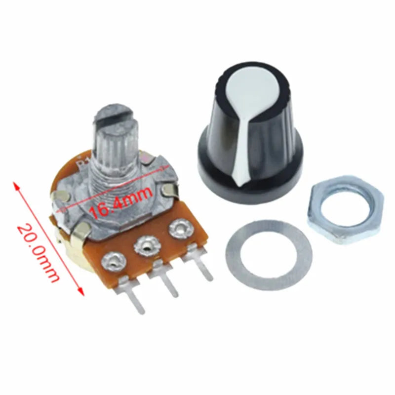 5Sets WH148 1K 10K 20K 50K 100K 500K Ohm 15mm 3 Pin Linear Taper Rotary Potentiometer Resistor for Arduino with AG2 White Cap