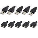 10pcs Type A Male Female USB 4 Pin Plug Socket Connector With Black Plastic Cover Type-A DIY Kits