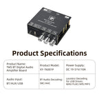 XY-T6001P Mono 600W Amplifier Board TPA3255 DC 19-51V TWS True Wireless Bluetooth 5.0 AUX USB APP Control for Car Home Audio DIY