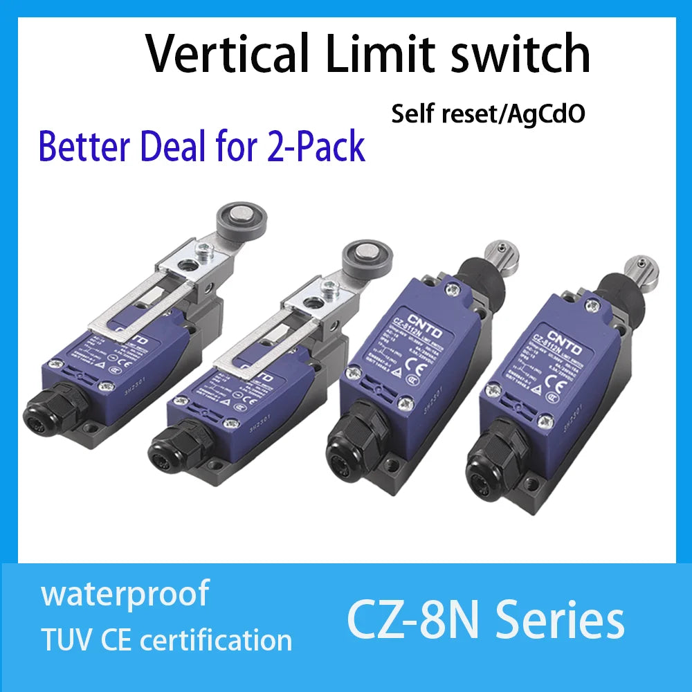 2PCS CNTD CZ-8N Limit Switch Replacement Spare Waterproof IP65 10A 250VAC for CNC Machine Quick Install NC NO Easy Wiring