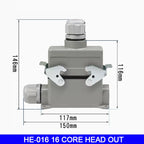 High Base Rectangular Heavy Duty Connectors 4 6 8 10 16 20 24 32 48 Core Pins 16A Waterproof Aviation Plug Top Side Outlet