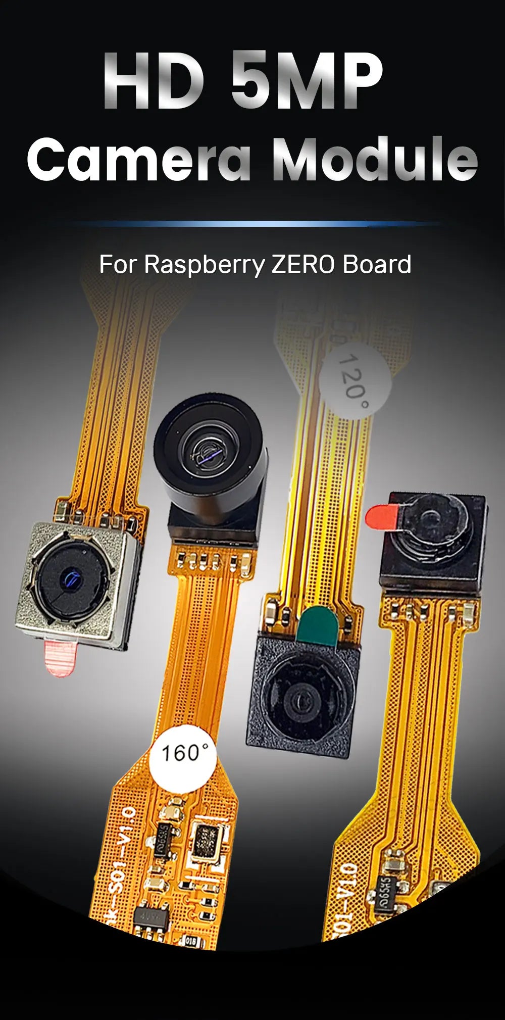 15CM OV5647 Camera Module for Raspberry Pi 5 ZERO Development Board 72 120 160 Degrees Wide Lens Auto Focus HD 5MP Camera Module