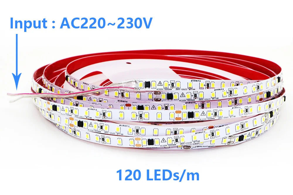 AC220V 230V 5M 600 LED Strip 2835 120LEDs/m Home Lamp Strip Red Ice Blue Green Yellow Pink Flexible And Cuttable Soft Lamp Bar