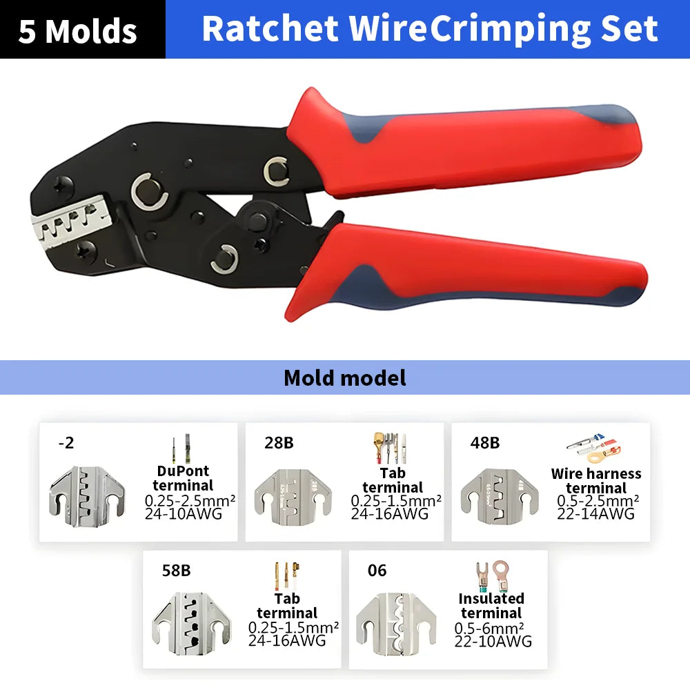 Electrician Pressed Pliers Crimping Tool with Interchangeable Dies Ratcheting Wire Crimper for Electrical Terminals Connector