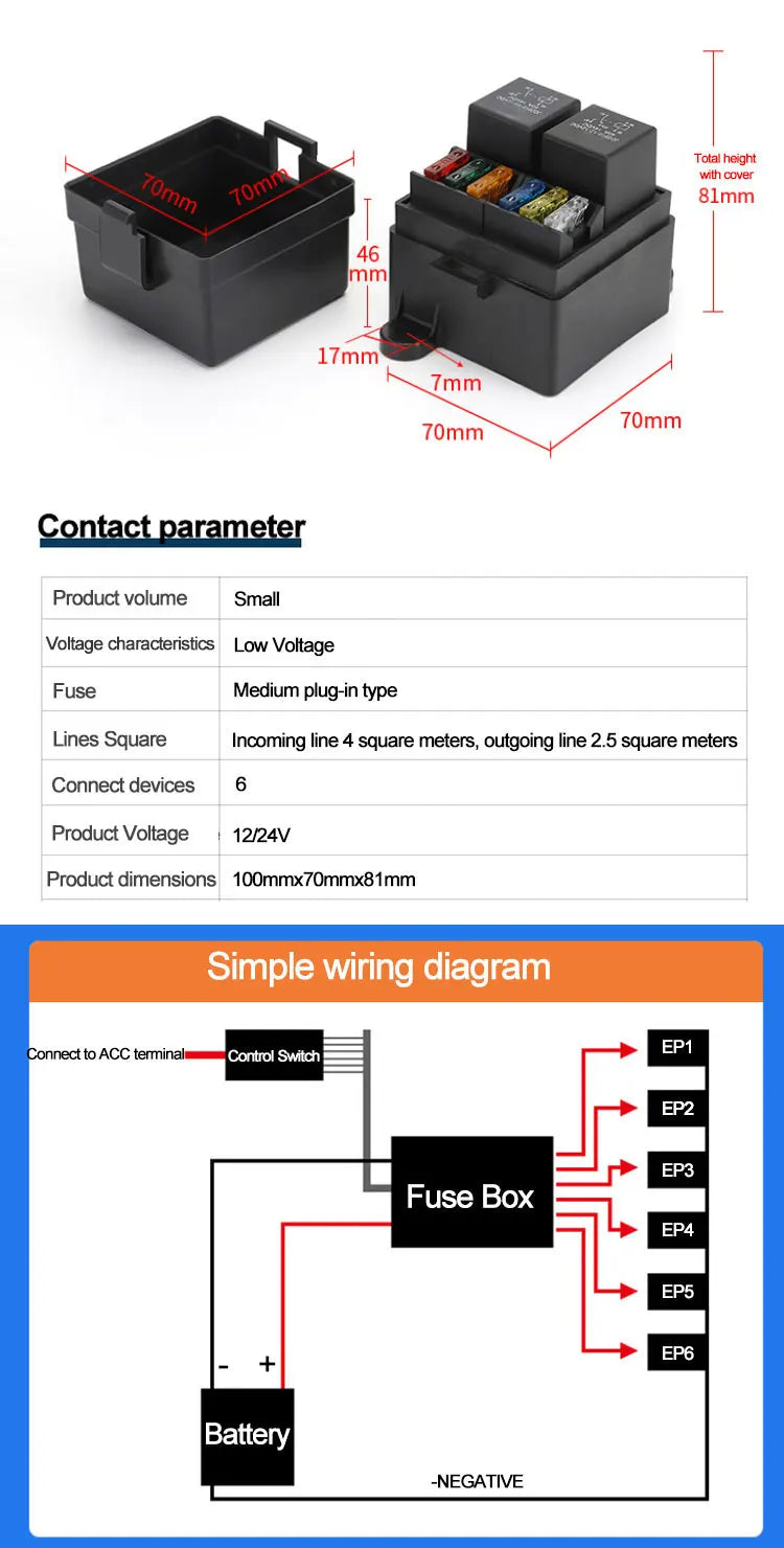 4/5P Relay Box with 12V/24V Auto Car Truck 3-Way Fuse Holder ATO Circuit 3 Blade Fuses for Car Boat Products