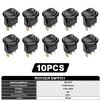 FILN 10Pcs 12V 24V 110V 220V Round Rocker Switch 3 Pin ON OFF LED Lighted Car Dash Boat Marine RV SPST Toggle Switch