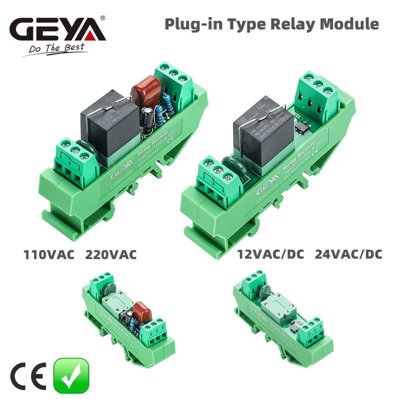 GEYA Pluggable Relay Module 1 Channel AC/DC 24V 12V 110V 220VAC Din Rail Mounted GSM Relay Control Timer Module