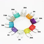 100/50pcs Car Truck Micro Blade Fuses 2A 3A 5A 7.5A 10A 15A 20A 25A 30A 35A AMP Mini Size Fuse Plastic Box Assortment with Clip