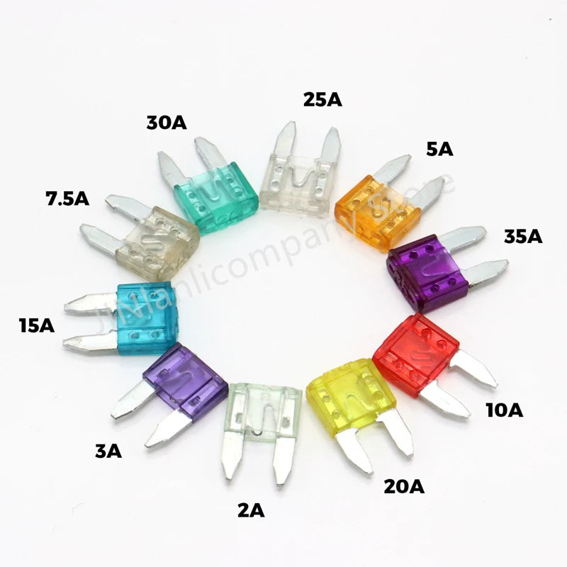 100/50pcs Car Truck Micro Blade Fuses 2A 3A 5A 7.5A 10A 15A 20A 25A 30A 35A AMP Mini Size Fuse Plastic Box Assortment with Clip