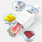 Denswire Tool-Free RJ45 Connectors | UTP Cat5e Cat6 Cat7 Ethernet Plugs for Solid & Stranded Cable