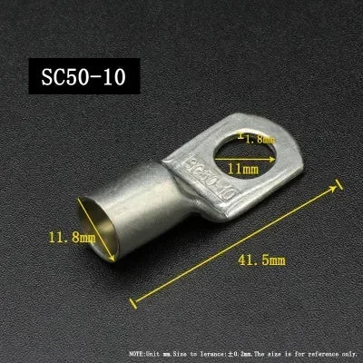 SC Type Wire Nose Terminal SC35 SC50 SC70 SC95 Bare Copper Battery Block Lugs Hole ID 6 8 10 12mm Crimp DTGA Cable End Connector
