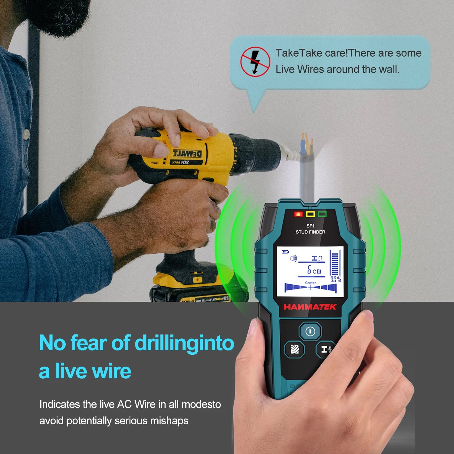 HANMATEK SF1 Stud Finder Wood Studs Metal Detection of Live Cable Metal Depth Measurement Finder Wall Detector Scanner