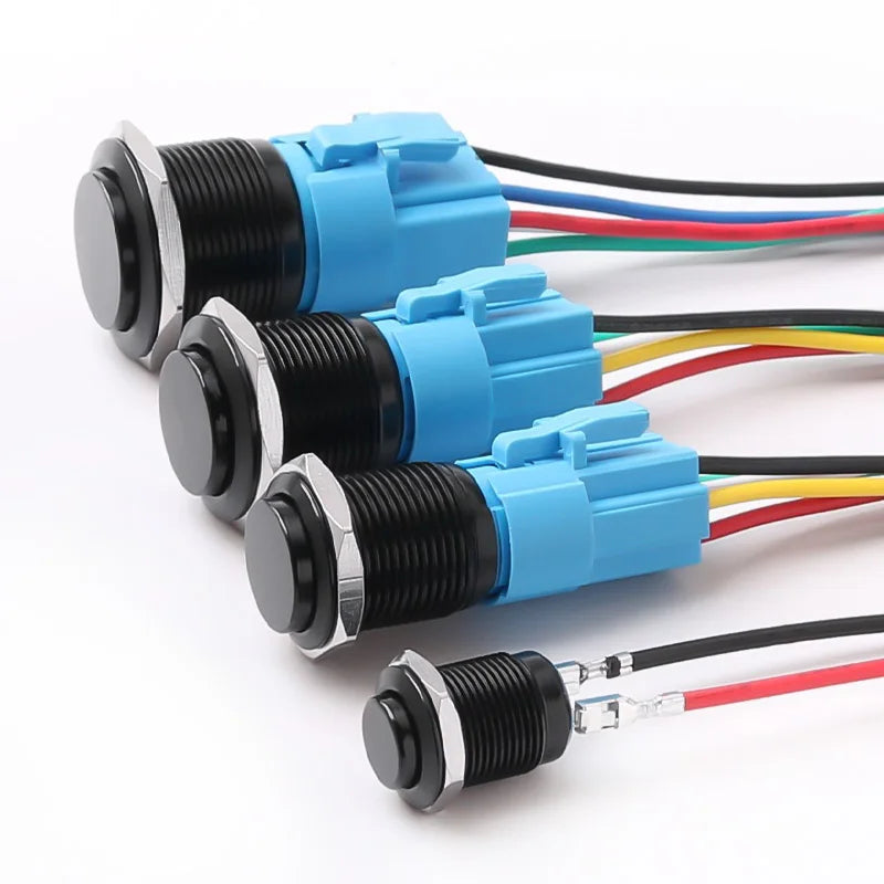 12/16/19/22MM Metal Button Switch No Lights Oxidized Black Momentary Reset Latching With Connector 12V 24V 220V