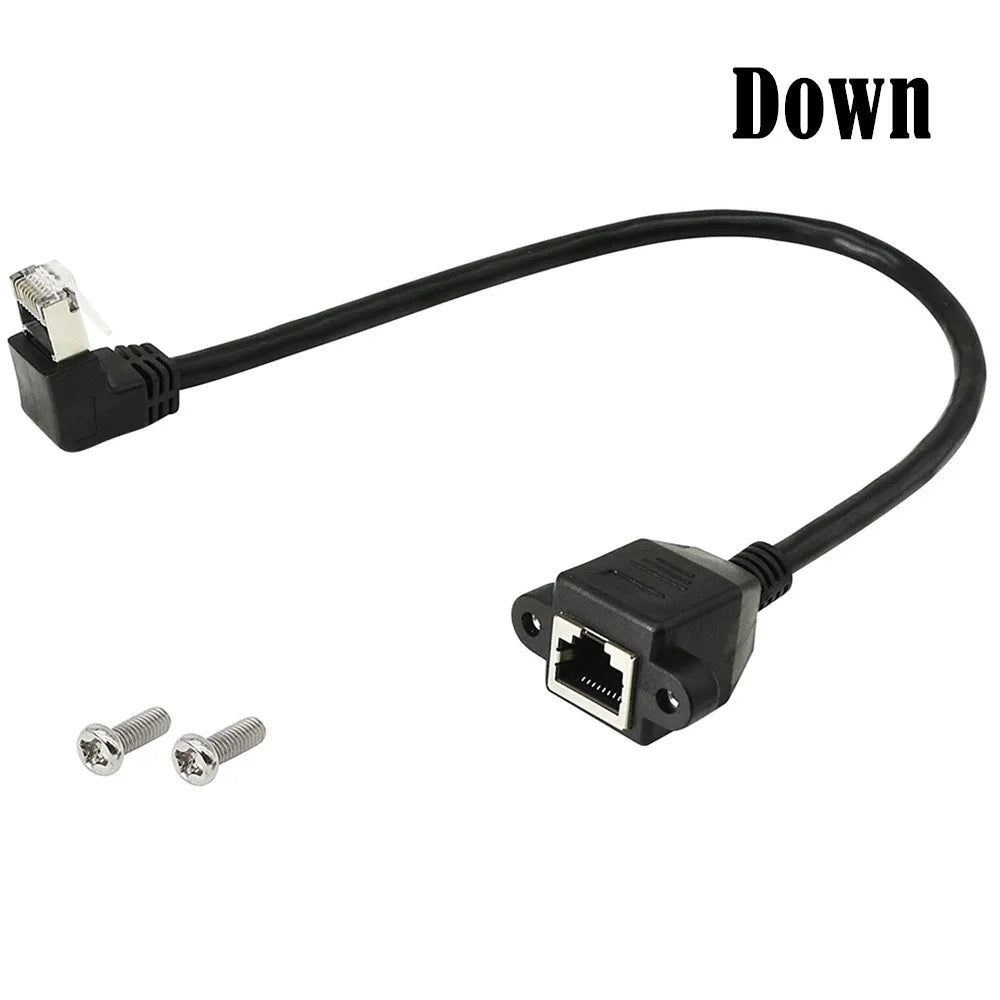 90/180/270 Degree Right Angle RJ45 Male to Female Cat5/6 Ethernet LAN Extension Adapter Cable  Screw panel mount Ethernet 30cm