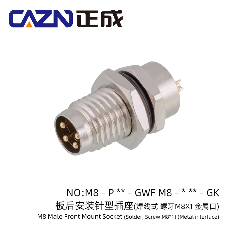 M8 Socket 3 4 5 6 8 Pins Female Male Solder Type Front Back Panel Mount Waterproof Connectors