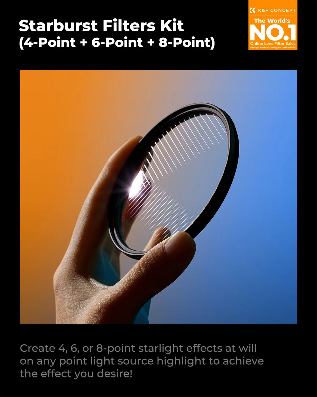 K&F CONCEPT Effects Filters Kaleidoscope Prism/Spiral Halo/Split Diopter/Motion Blur/4 6 8 Points Camera Lens Filter Photography