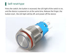 12/16mm Flat LED Illuminated Reset Latching Ring LED Metal Push Button Switch Waterproof On Off with Power Symbol
