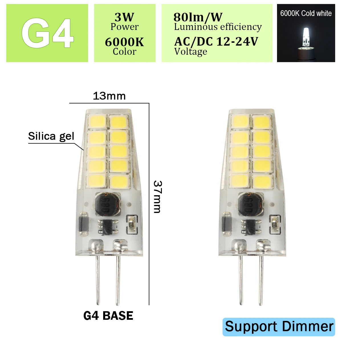 2pcs Mini G4 12V 24V LED Lamp Dimmable Light 3W COB Bulb AC DC 12V Lampada COB 360 Beam Lampada G4 COB Lights Replace Halogen