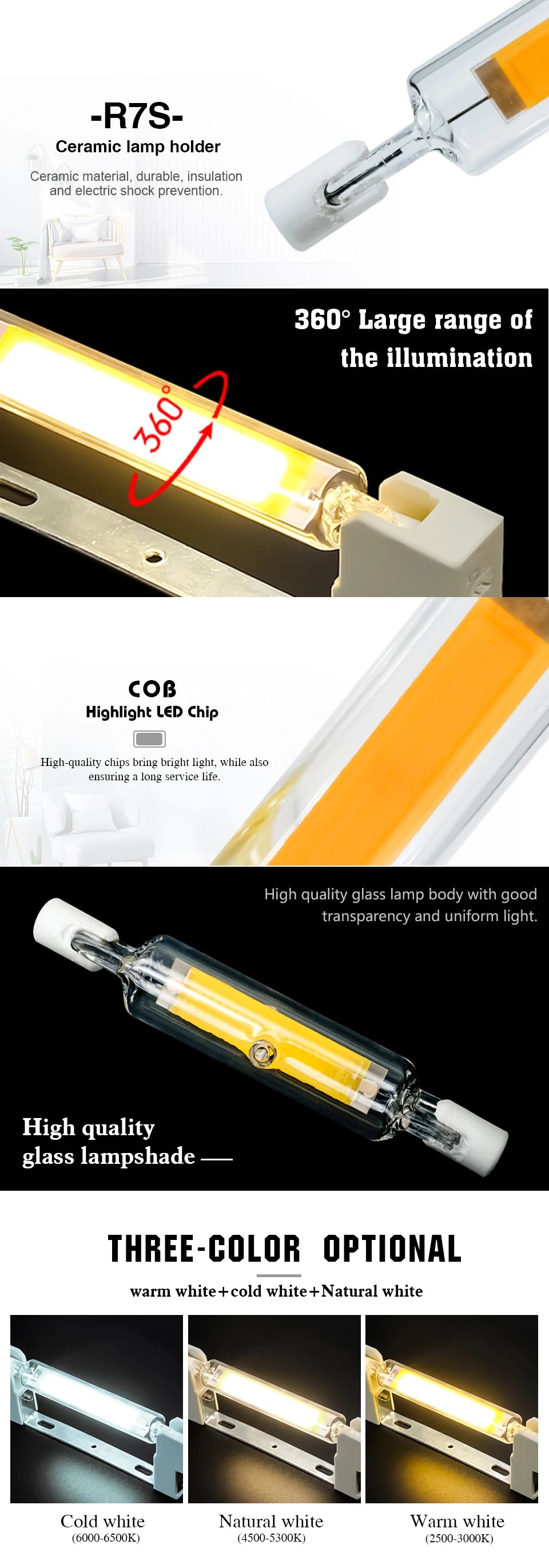 5/10Pcs Bright LED R7s COB Glass Tube AC 110V 220V 5W 10W 20W 78mm 118mm Corn Light Bulb J78 J118 Home Replace Halogen Lamp