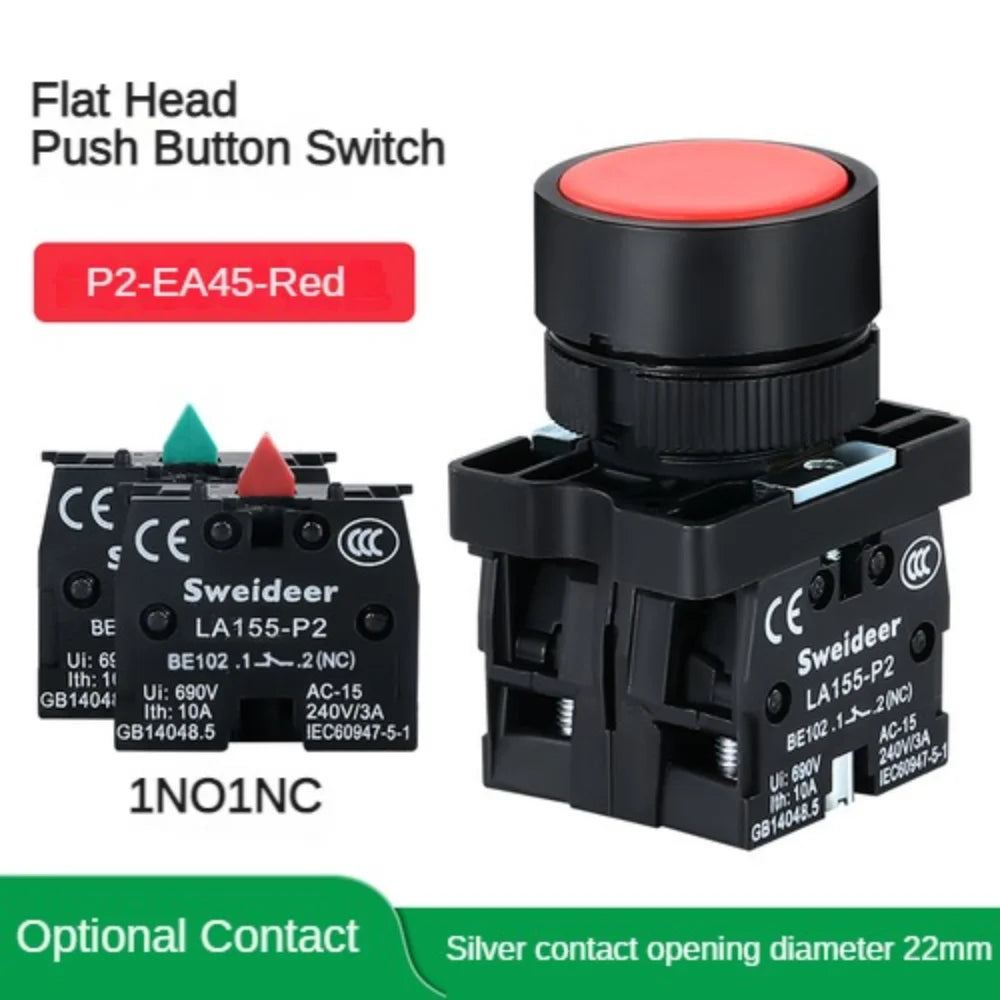 22mm Push Button Switch Momentary Reset ON OFF 12V/220V/48V/24V Black NC NO Power Button for Electrical Industrial Panelboard