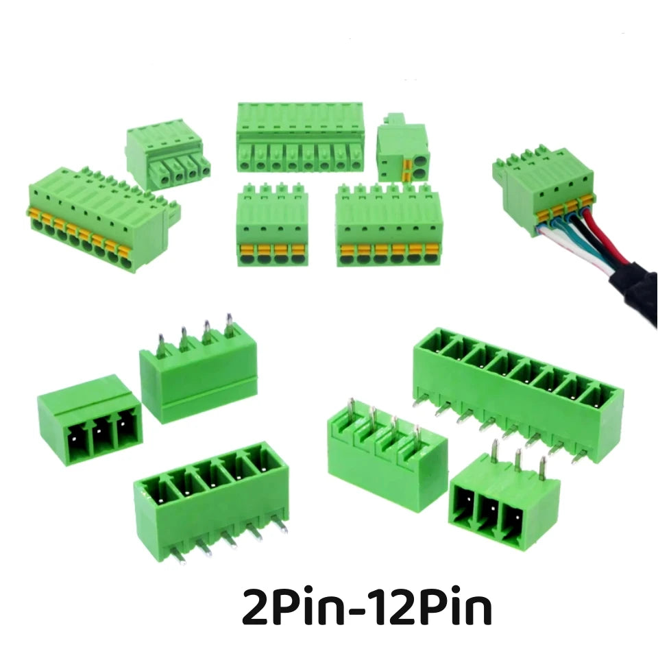 2Sets 15EDG 3.5mm 3.81 Screw Free Plug-in PCB Terminal Block 15EDGKD 3.5MM 3.81mm Spring Press Type Cable Connector 2P 3P 4P-12P