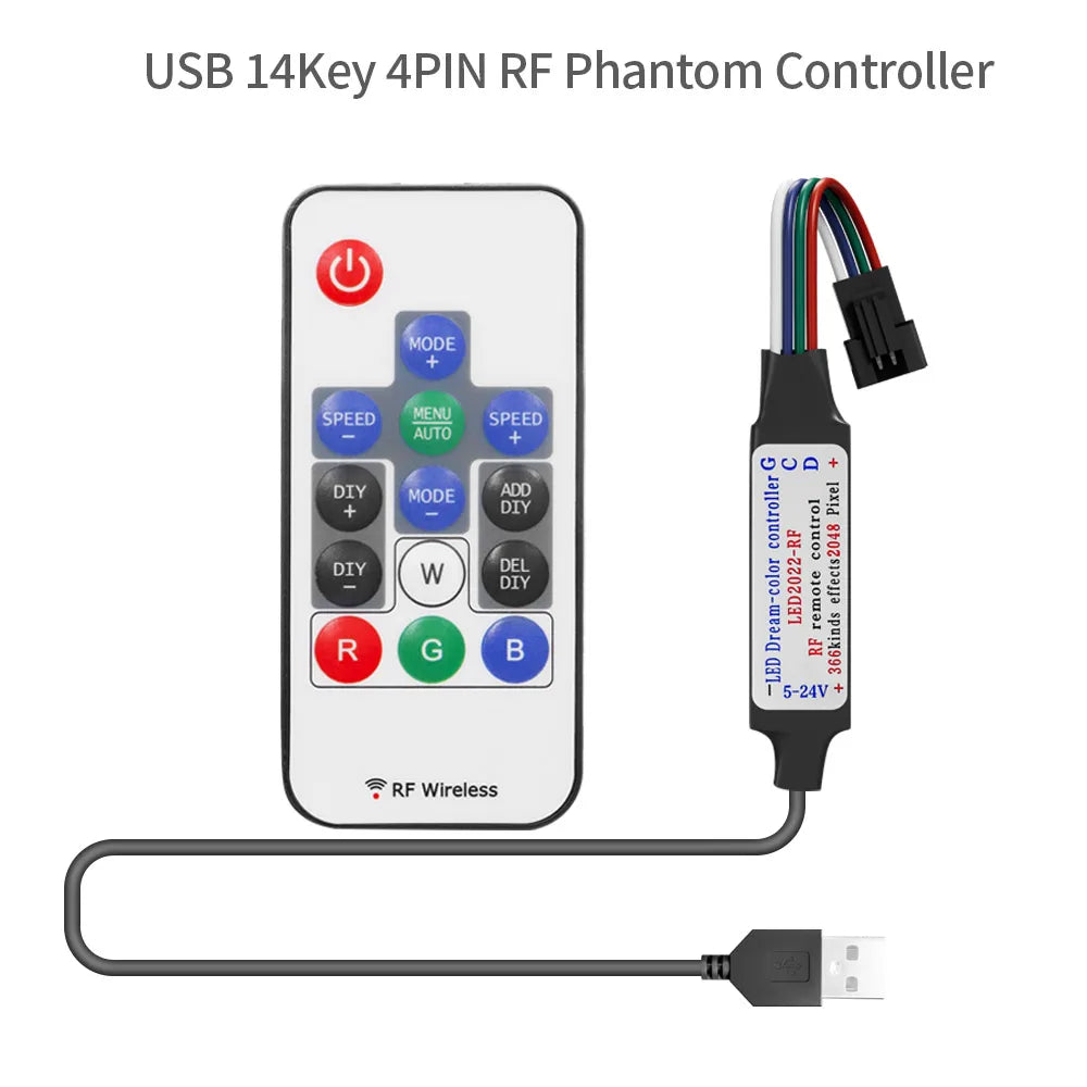 WS2811 WS2812B WS2813 WS2815 LED Pixels Strip Light Controller 3/4PIN USB/DC RF 14/17/21Keys LED Tape Remote Controller DC5-24V
