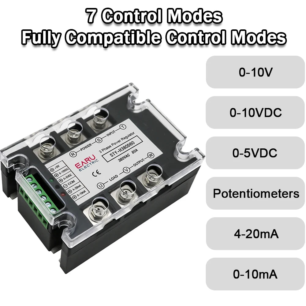 Three Phase AC Voltage Regulating Module Power Regulator Thyristor 380V Solid State Relay Dimming 25A-400A Potentiometer Control