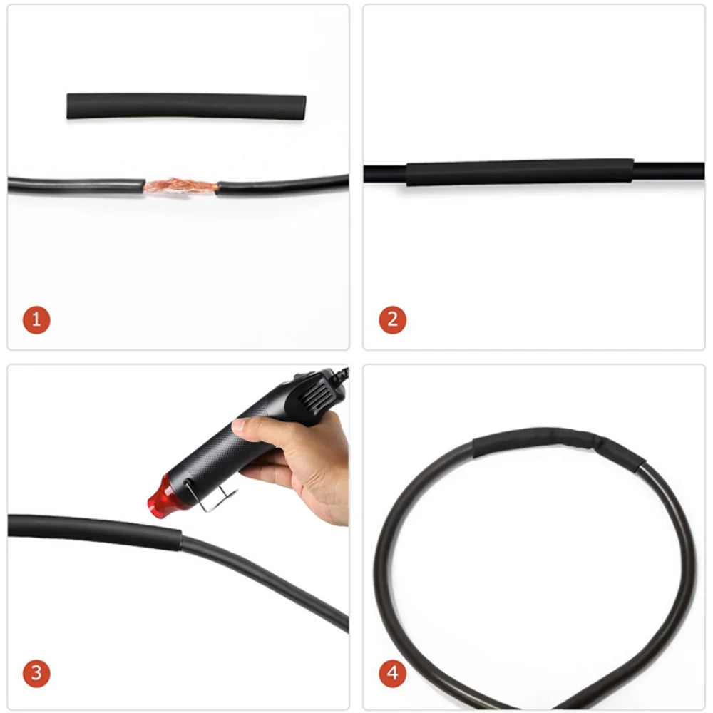530/328/127pcs Heat Shrink Tube 2:1 Shrinkable Wire Shrinking Wrap Tubing Wire Connect Cover Protection with 300W Hot Air Gun