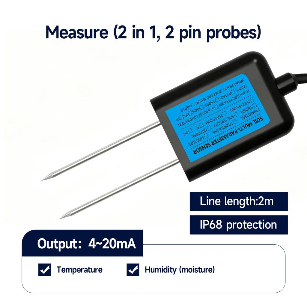 High Precision Agriculture Soil Sensor Moisture Temperature Humidity EC PH NPK with Optional 4-20mA 0-5V RS485 Output