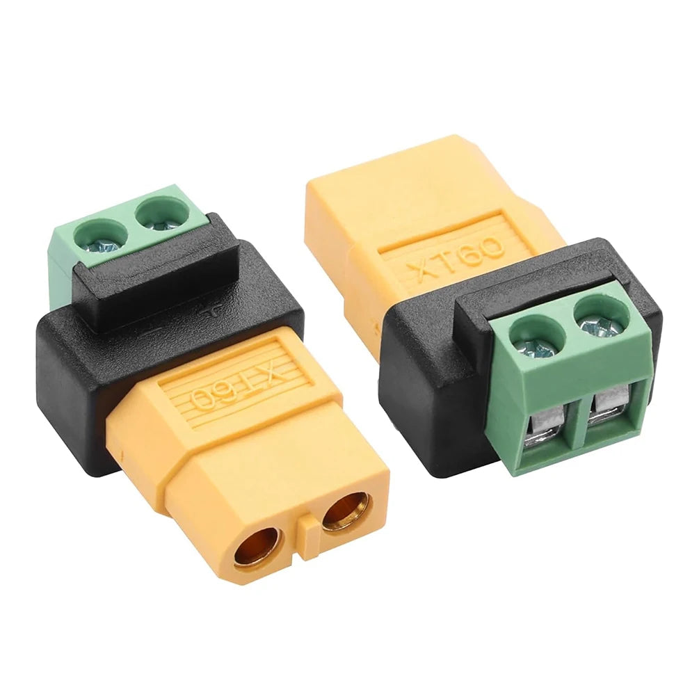 2PCS XT60 to 2‑Pin Screw Terminal Adapter 10A Solderless Converter Power Plug Male Female to Screw Terminal Connector