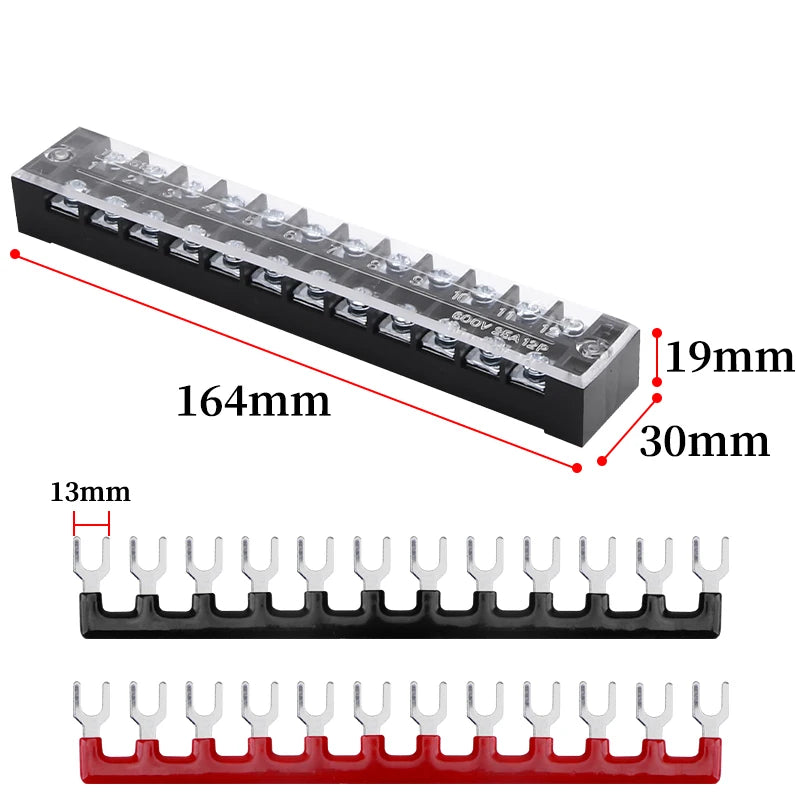 1pcs 15A 600V Dual Row Strip Screw Terminal Block With 2pcs Terminal Strip Short Piece TB Connector 3 4 5 6 8 10 12 Position