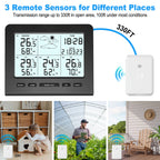 3 Sensors Weather Station with 100m Wireless Transmission Backlight LCD Alarm Clock  for Indoor/Outdoor Temp Humidity Monitor